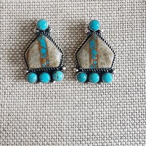 Kathleen Yazzi Navajo Ribbon Boulder Royston Turquoise Earrings